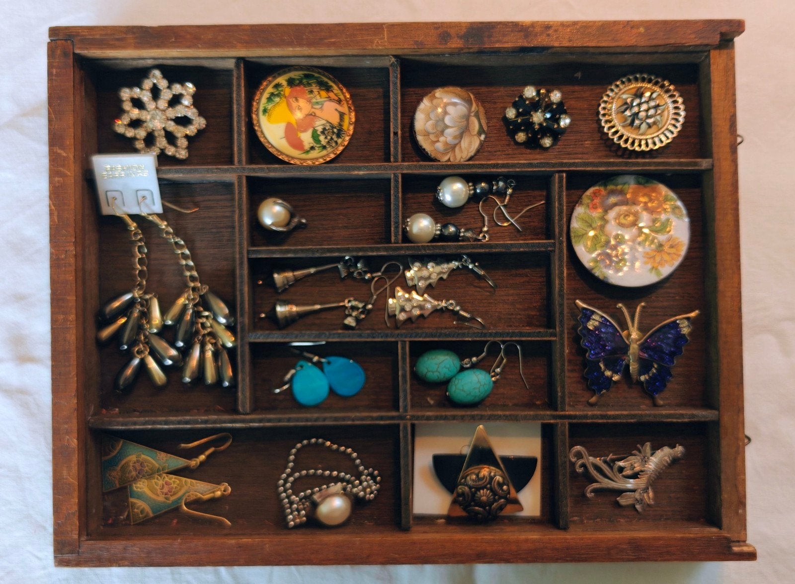 Diverse sieradencollectie in houten doos, Sieraden, Tassen en Uiterlijk, Ophalen of Verzenden, Overige materialen, Overige typen