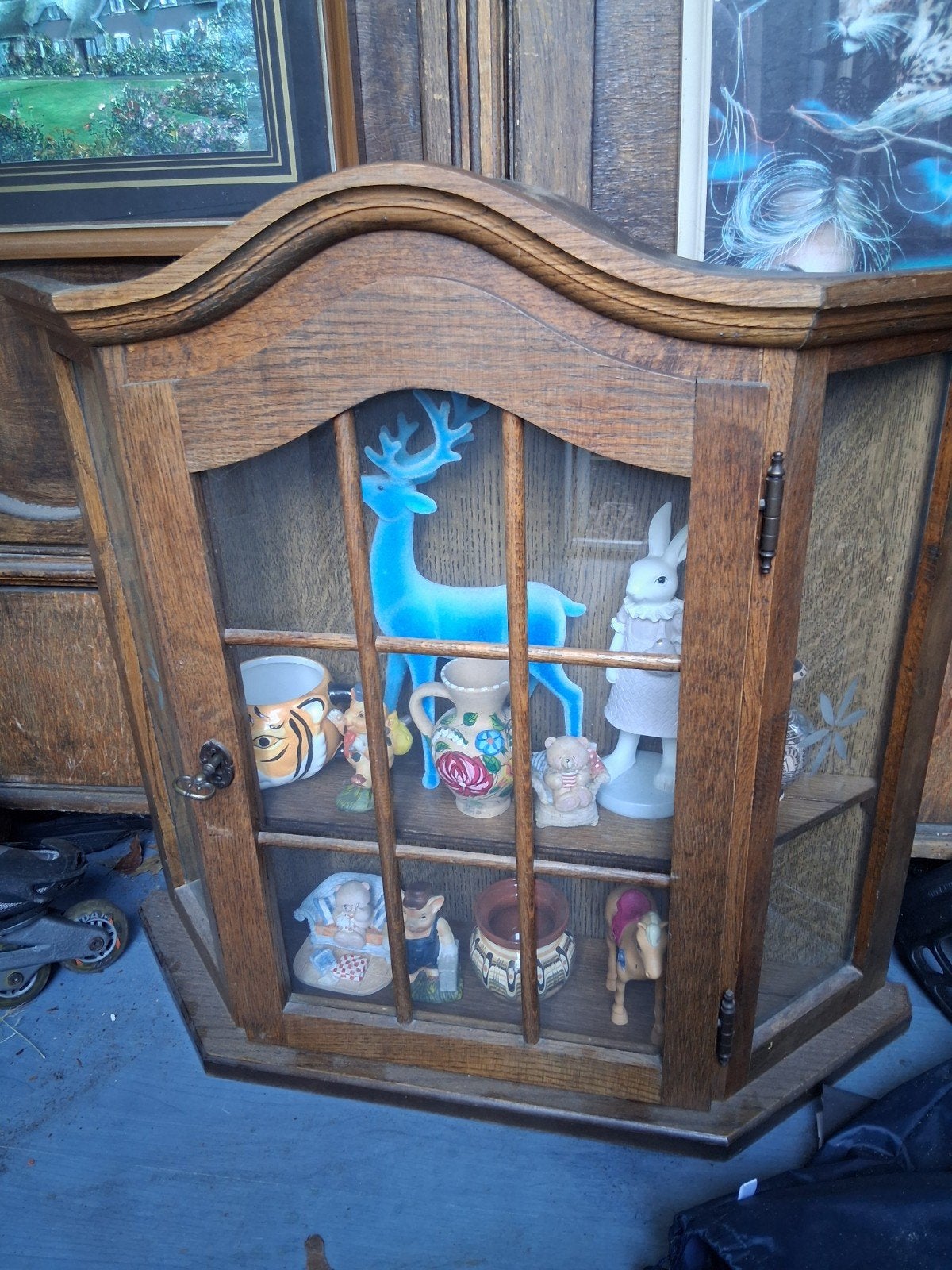 Antieke Eiken Wandvitrinekastje met Glas, Ophalen