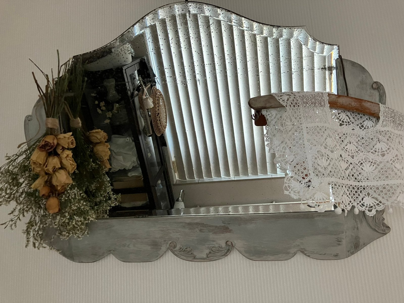 Antieke wandspiegel shabby spiegel, Ophalen, Rechthoekig, 50 tot 100 cm, Minder dan 100 cm