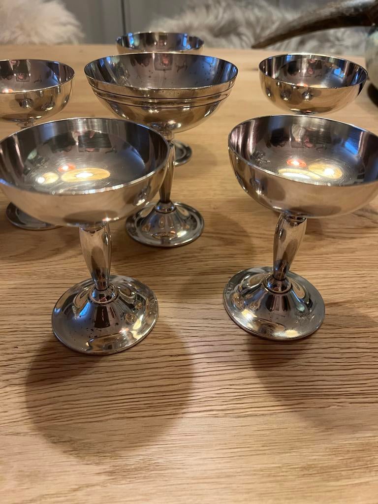 Set van 6 oude verzilverde bekers/coupes, Ophalen of Verzenden, Zilver