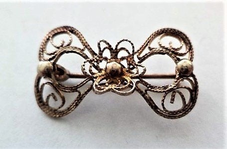 Mooie zilveren filigrain strik broche 835 S (7242-3326), Ophalen, Zilver, Broche