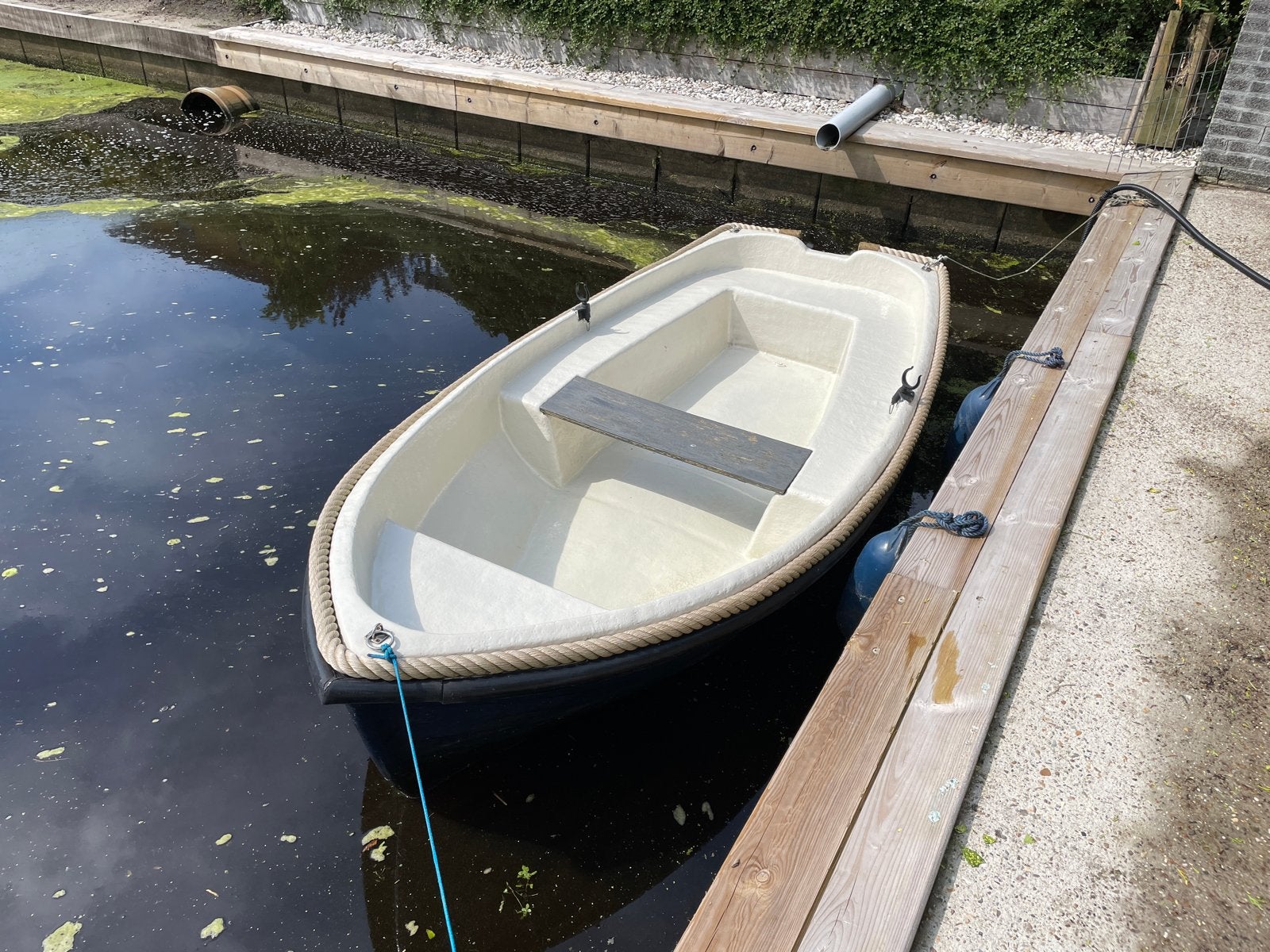 Mooie polyester roeiboot met elektromotor en accu, Watersport en Boten, Motorboten en Motorjachten, Ophalen, Overige merken, Gebruikt