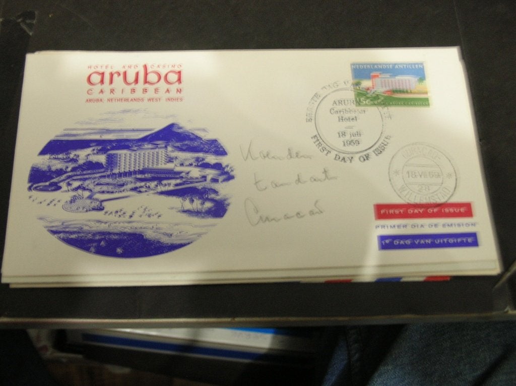 FDC Ned Antillen 1959 opening hotel Aruba, Ophalen of Verzenden, Gestempeld