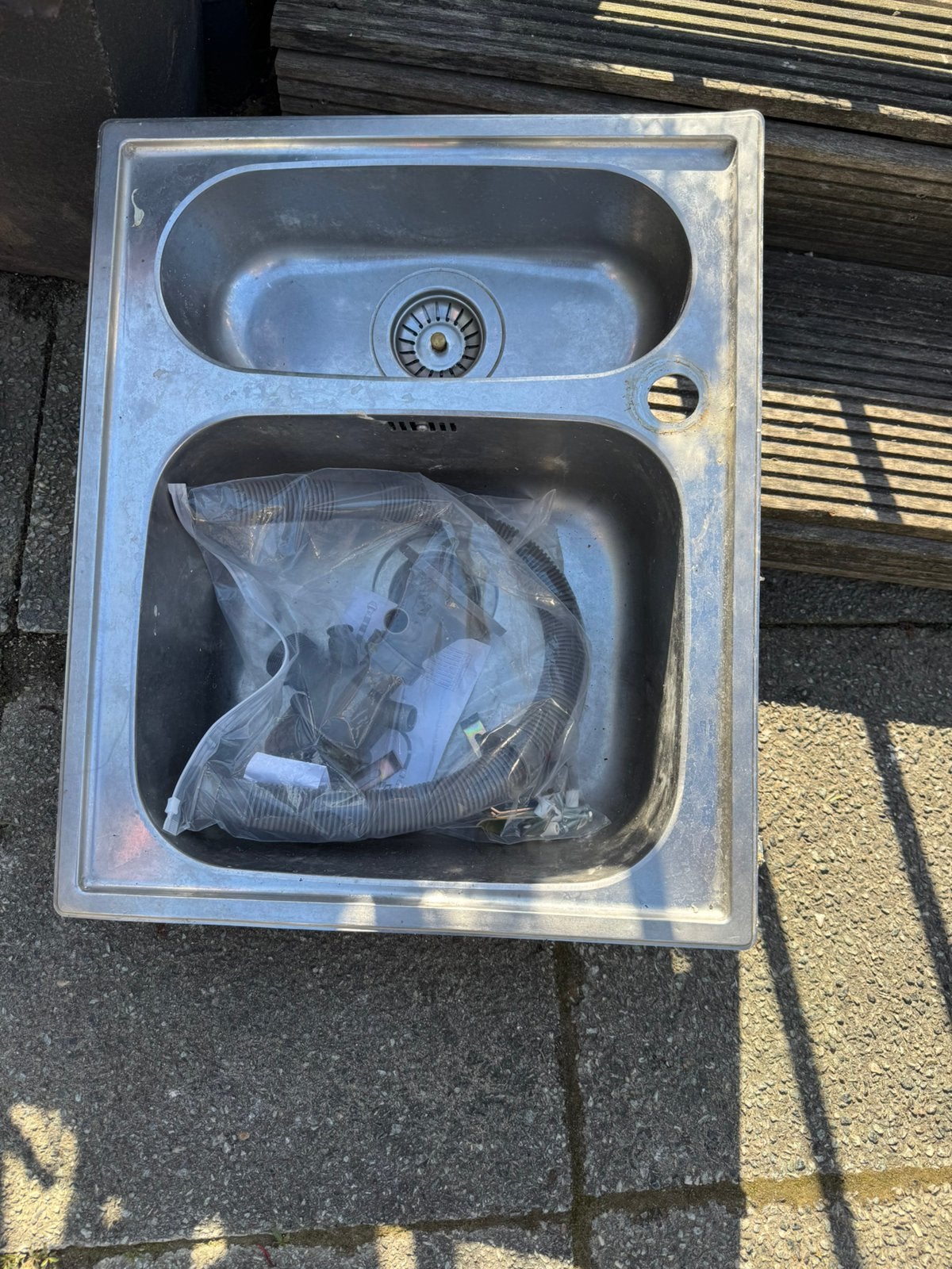 Rvs spoelbak  dubbel type 1 1/2, Ophalen, Minder dan 50 cm, Zo goed als nieuw, Minder dan 25 cm