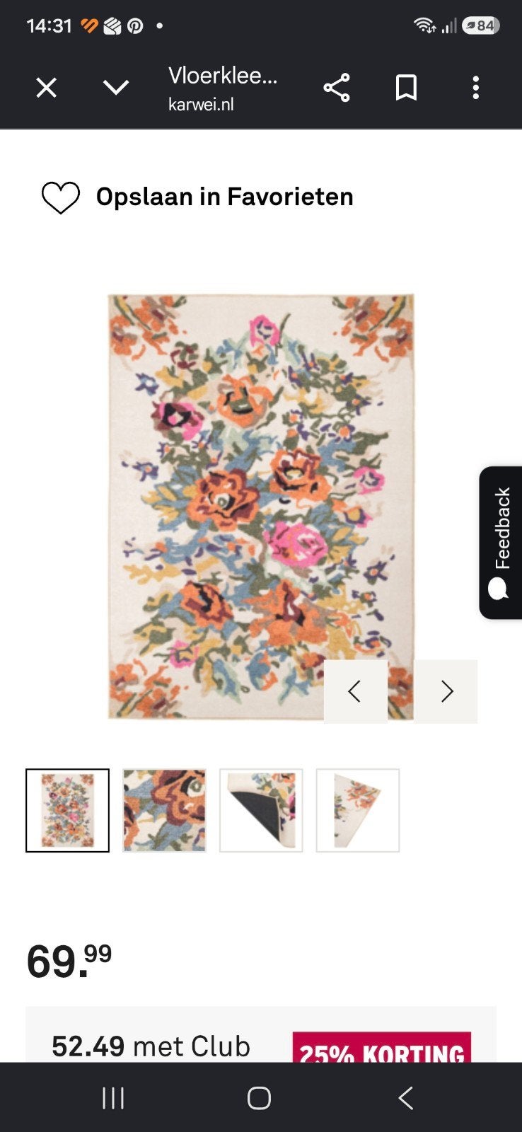 Vloerkleed met bloemenprint van Karwei - Zo goed als nieuw, Huis en Inrichting, Stoffering | Tapijten en Kleden, Ophalen, Geel