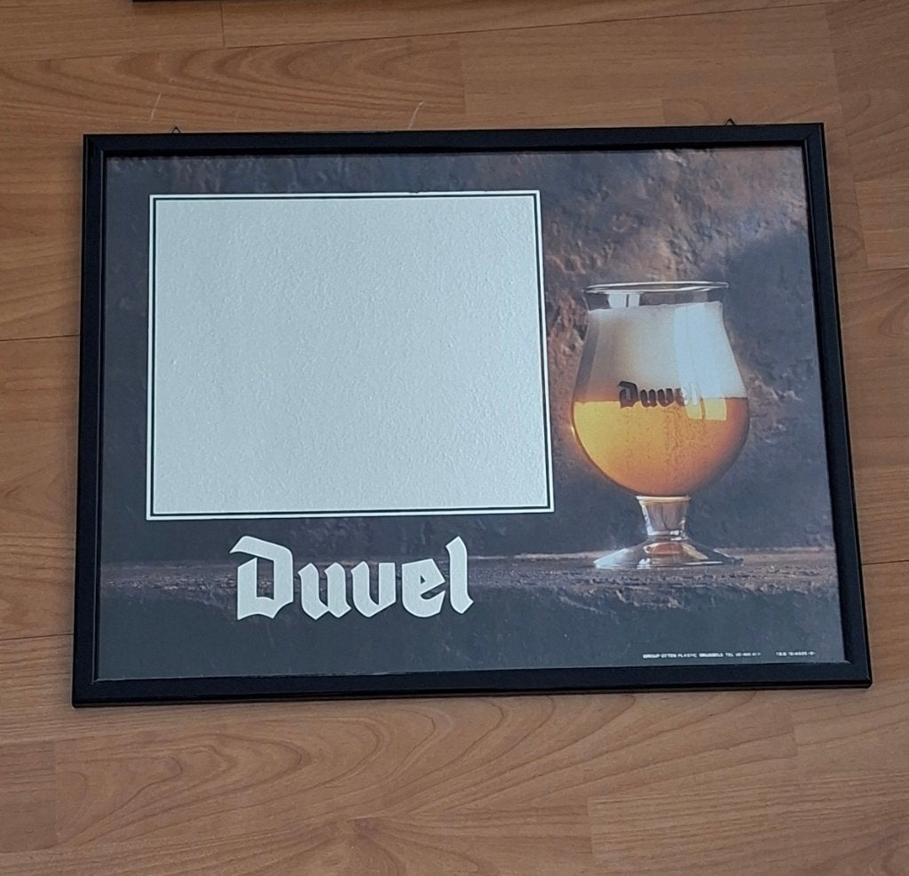 Duvel bier spiegel verticaal 38 c 48 cm, Verzamelen, Ophalen of Verzenden, Zo goed als nieuw, Reclamebord, Plaat of Schild, Duvel