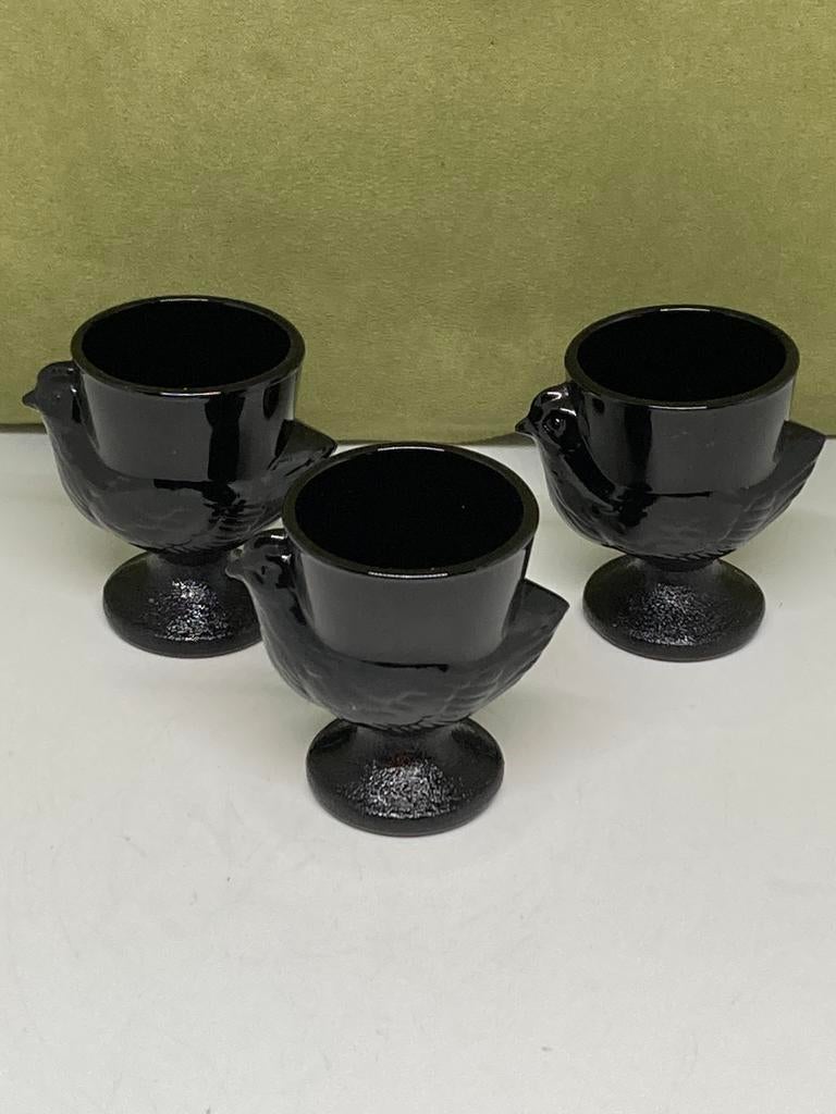 Vintage persglas eierdopje, zwarte kip (050922), Gebruikt, Ophalen of Verzenden, Glas, Overige stijlen
