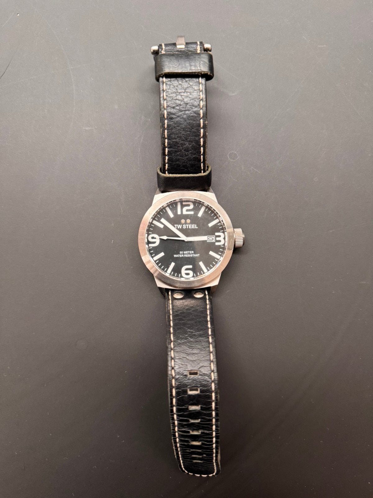TW Steel TW622 herenhorloge 45mm – zwart leer – nette staat, Overige merken, Staal, Polshorloge, Ophalen of Verzenden