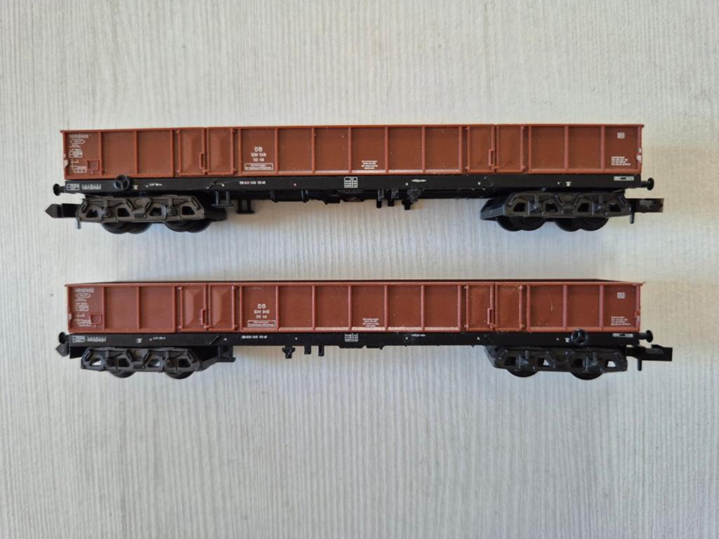 4 Nette N-spoor 4-assige DB hogebakwagons, Gebruikt, Gelijkstroom, Fleischmann, Wagon