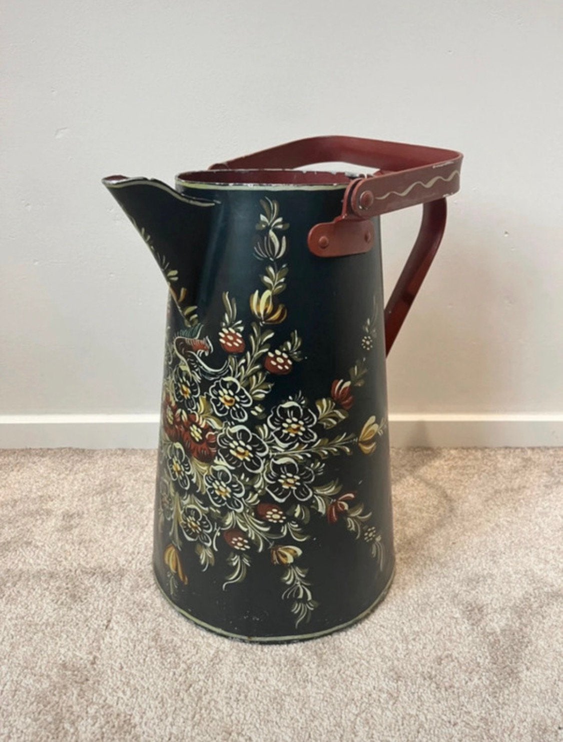Grote vintage waterkan, 37x34cm. Boho brocante bohemian, Verzenden, Gebruikt, Metaal