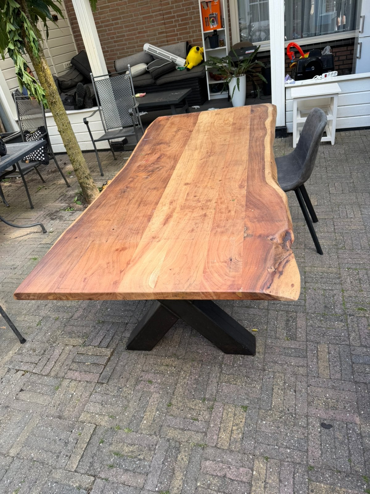 Luxe moderne mango tafel met 6 stoelen, Ophalen, Zo goed als nieuw, Rechthoekig, Metaal