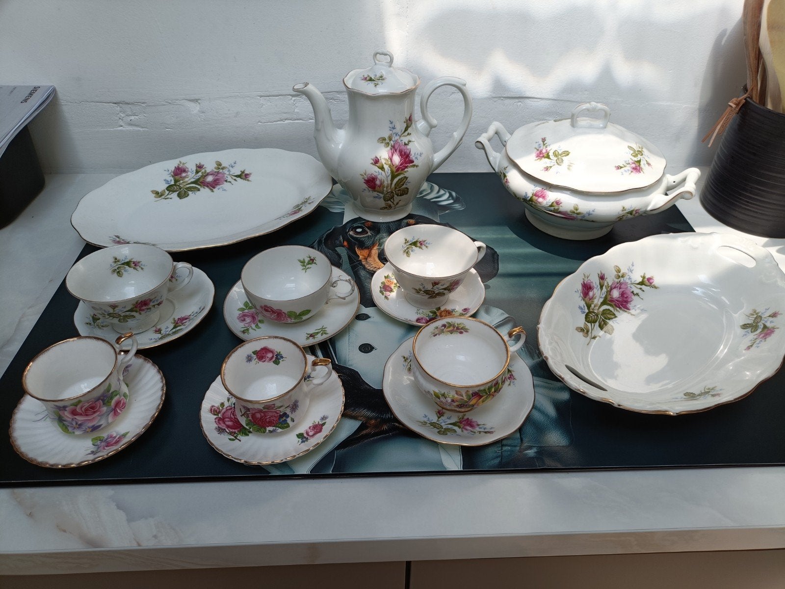 Vintage Pools servies met rozenmotief - 12-delig, Ophalen