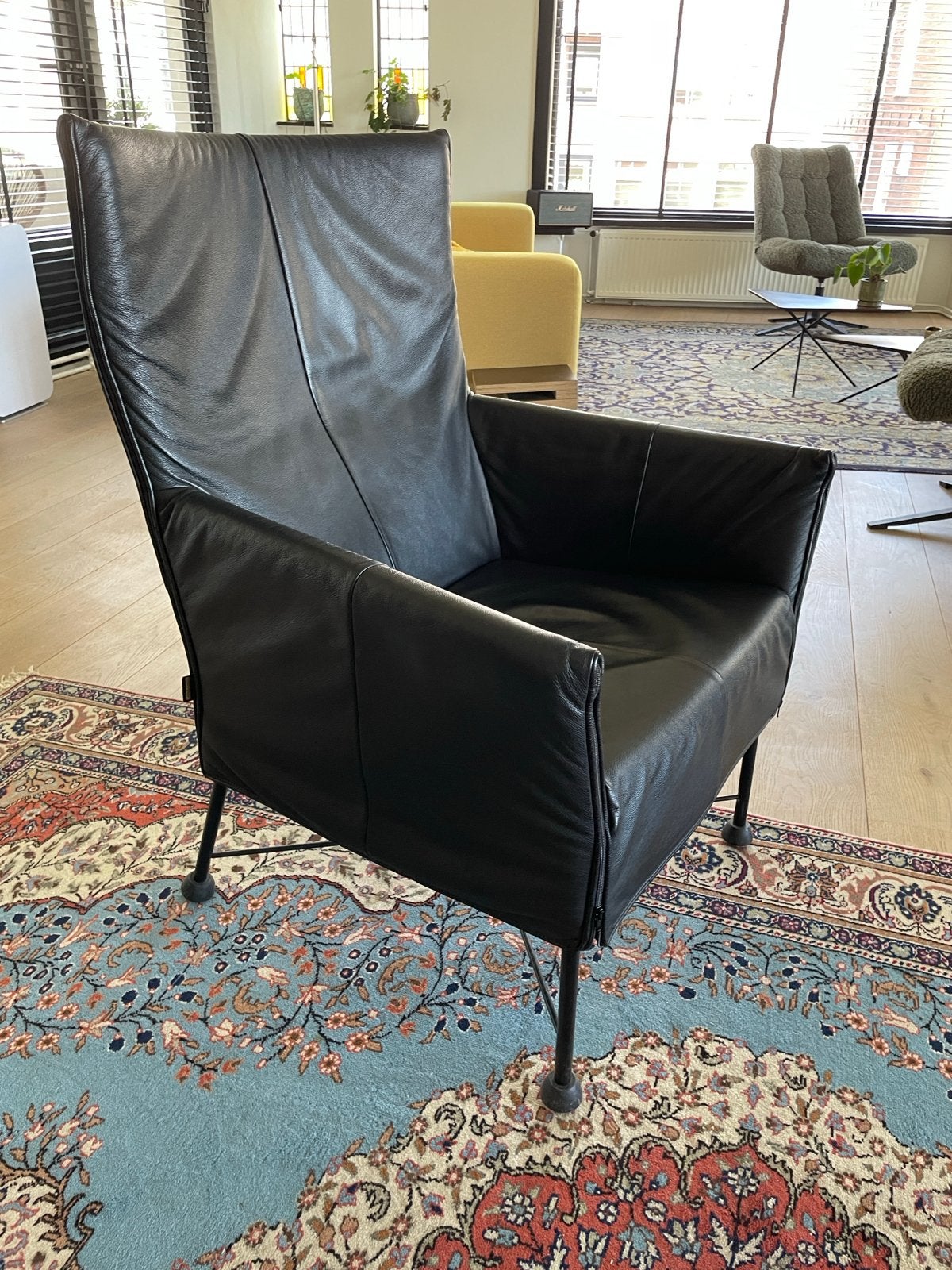 Montis Charly fauteuil - Zwart leer, Ophalen, Zo goed als nieuw, Leer, 75 tot 100 cm