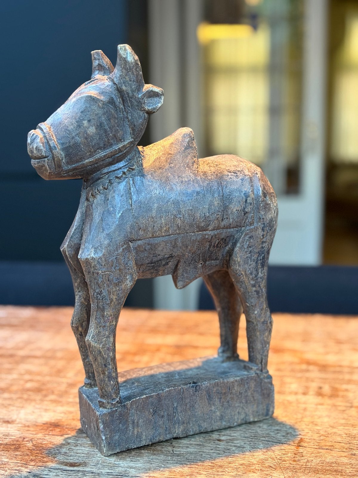 Prachtig Houten Nandi Stier Beeld – (India), Ophalen of Verzenden, 20 - 50 cm, Beeld, Hout