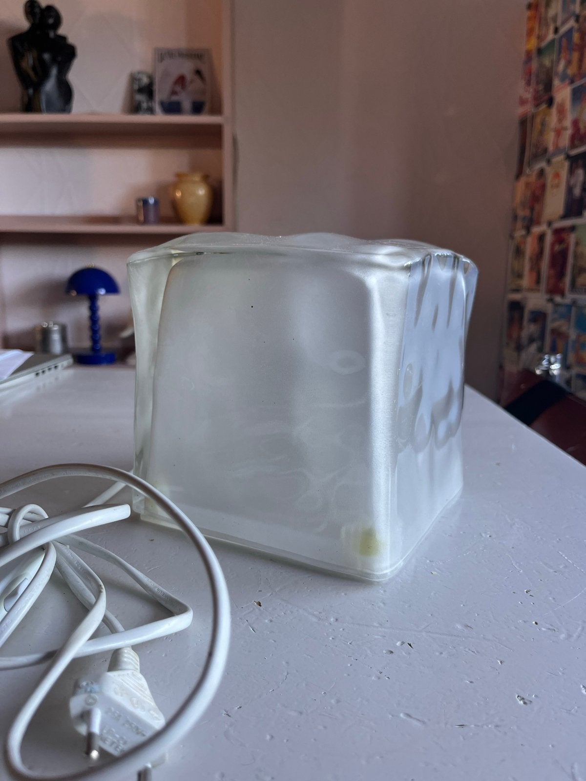 IKEA Glazen ice cube tafellamp ‘90, Wit, Gebruikt, E14 (klein), Glas