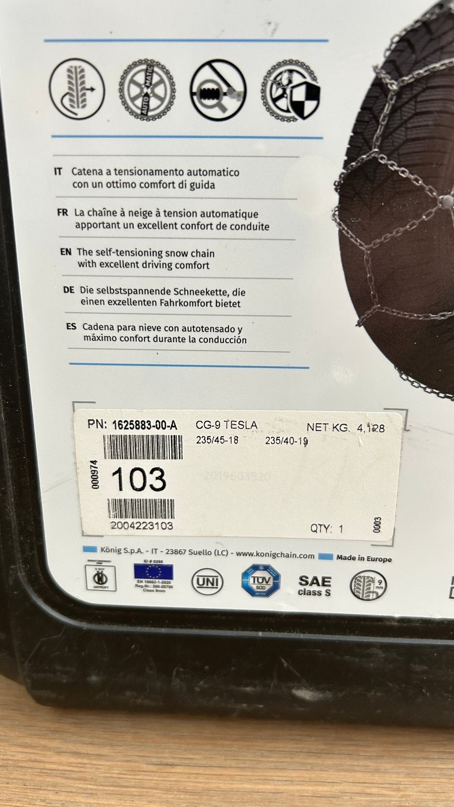 Tesla model 3 Aero - nieuwe König CG-9 Sneeuwkettingen 18", Auto diversen, Ophalen of Verzenden, Zo goed als nieuw