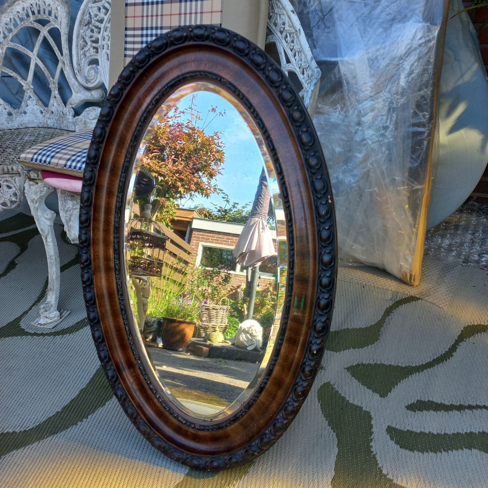 brocante - antieke OVALE spiegel, Ophalen, Ovaal, Minder dan 50 cm, Minder dan 100 cm