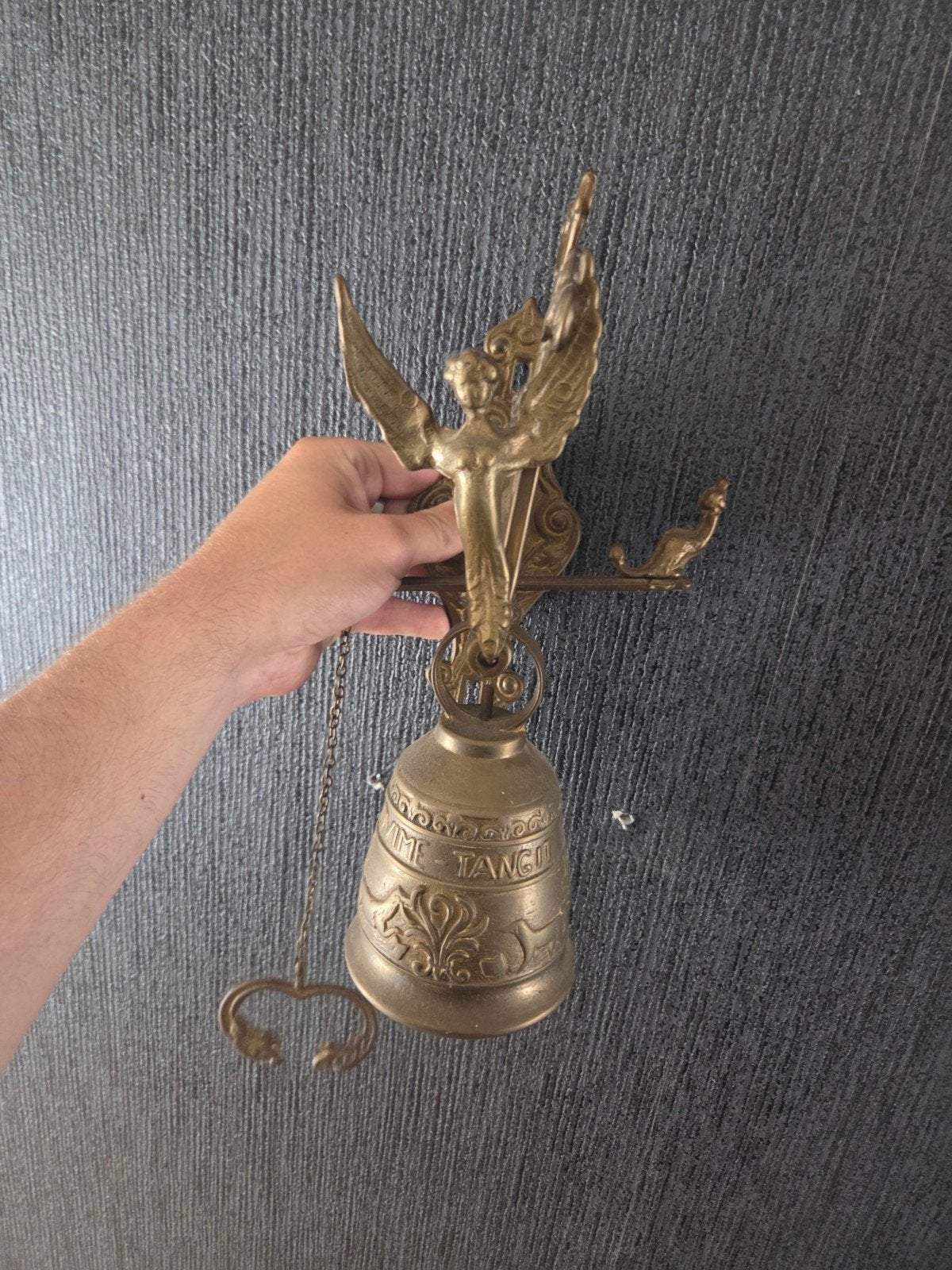 Antieke koperen kloosterbel met engel, Antiek en Kunst, Ophalen of Verzenden