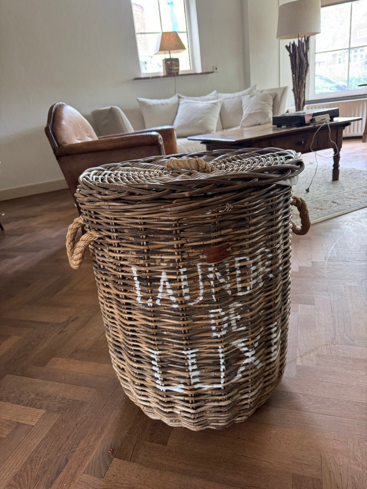 Riviera Maison Wasmand Rotan 64x54 cm, Ophalen, Gebruikt, Landelijk, Natuurlijk materiaal