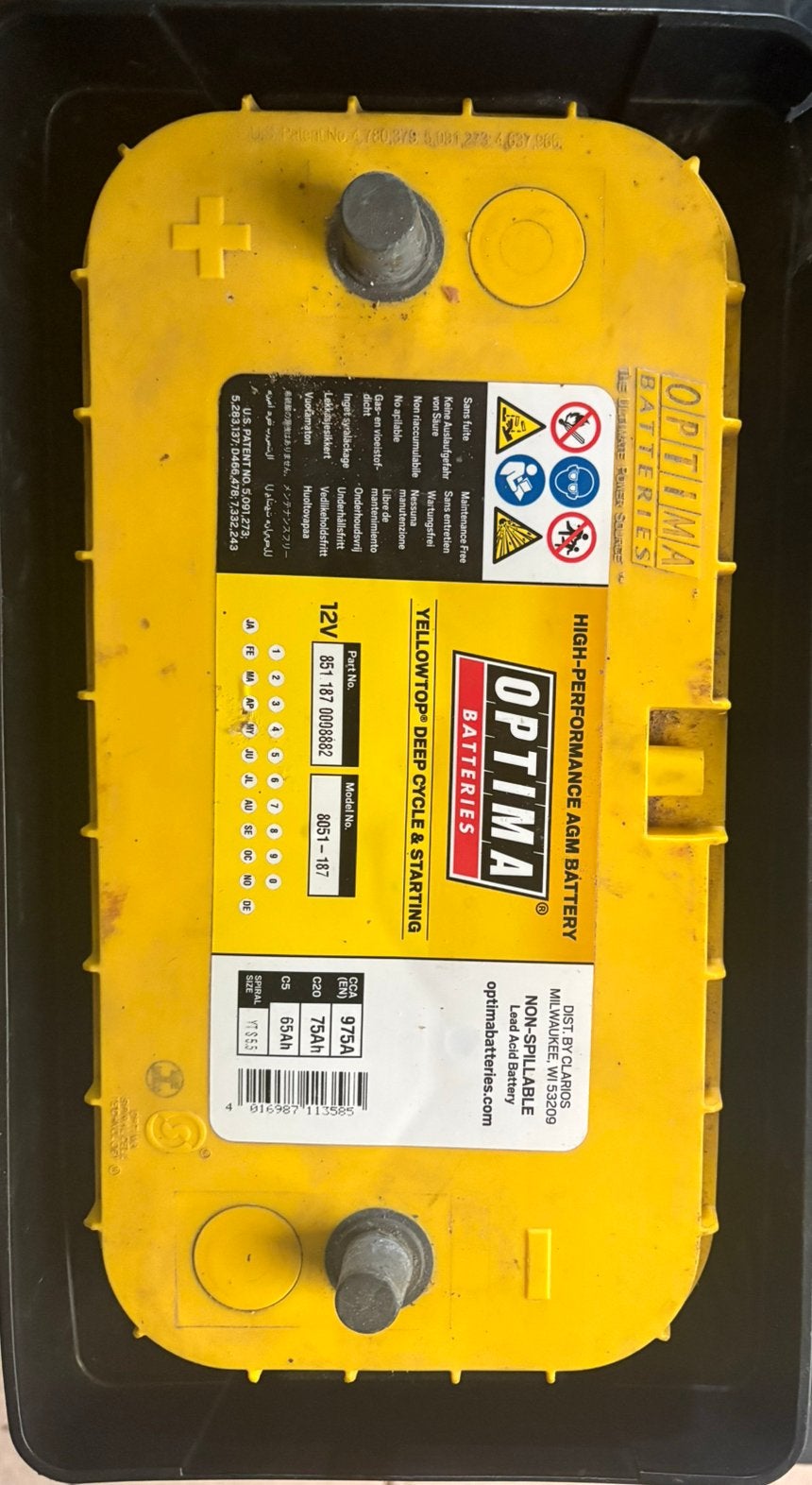 Optima Yellow Top AGM deepcycle/start, 12v YTS 5.5 CCA 975A, Ophalen, Nieuw