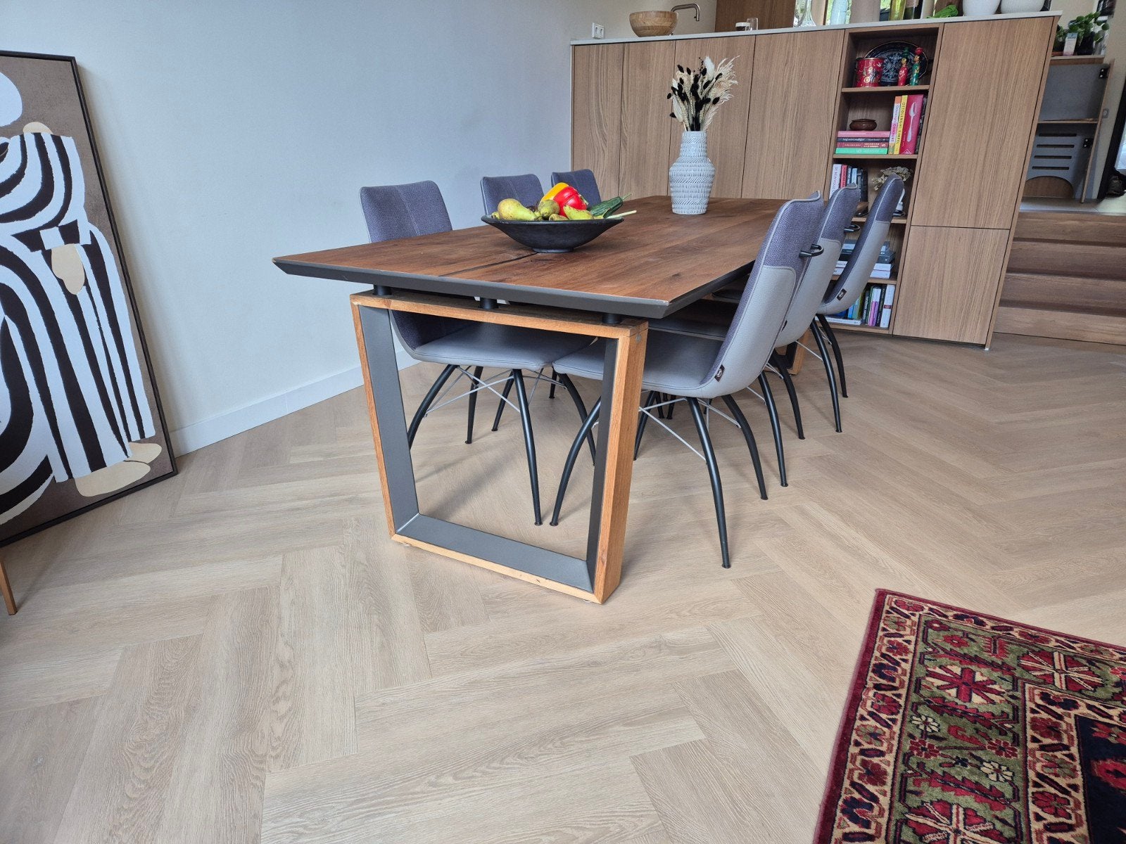 Eikenhouten eettafel 240x100 cm en 6 stoelen, Huis en Inrichting, Gebruikt, 100 tot 150 cm, Eikenhout, 200 cm of meer