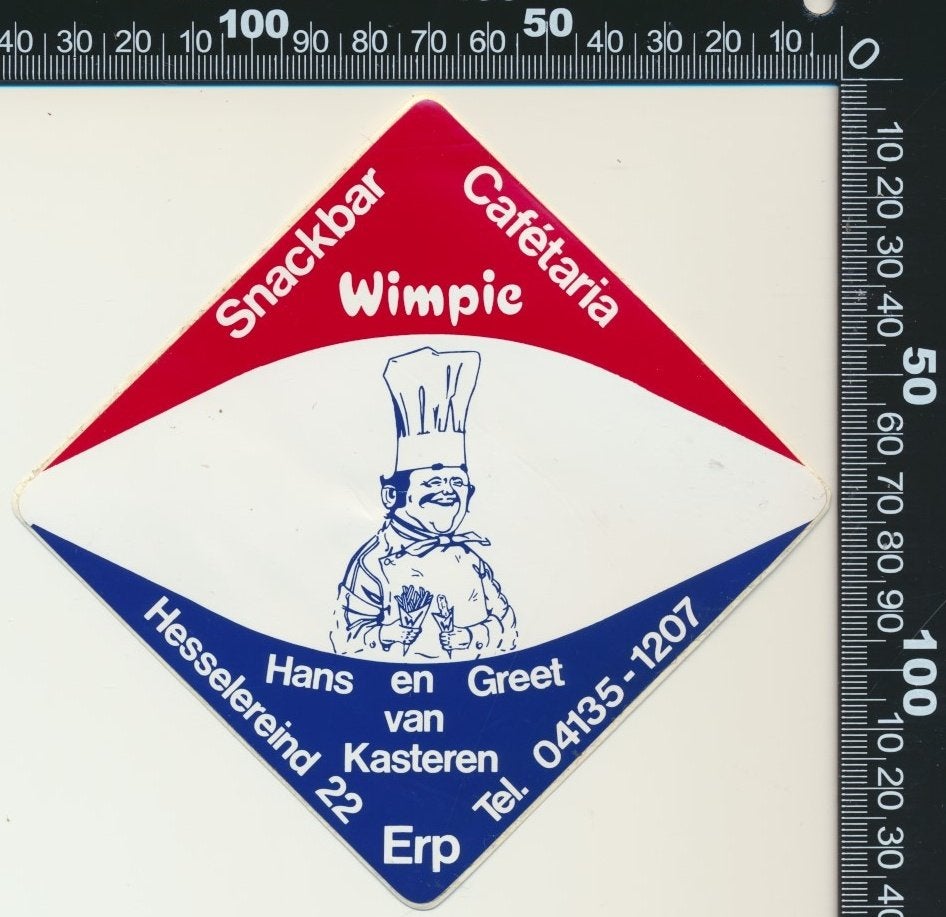 Sticker: Snackbar Cafetaria Wimpie - Erp (2), Ophalen of Verzenden, Zo goed als nieuw, Bedrijf of Vereniging