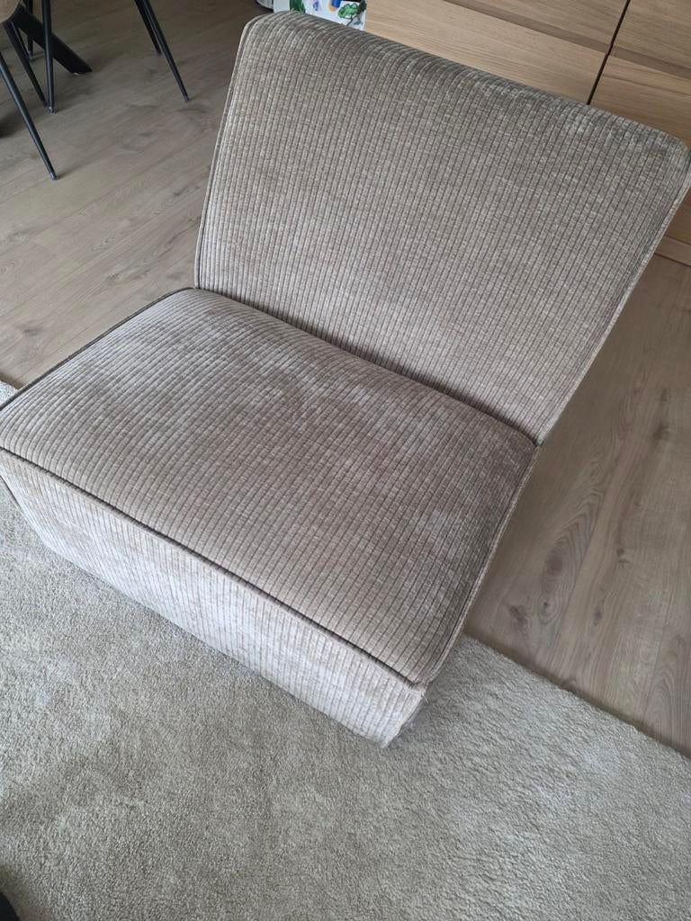 Zo goed als nieuwe taupe ribstof fauteuil Leen Bakker, Ophalen, Zo goed als nieuw, Stof