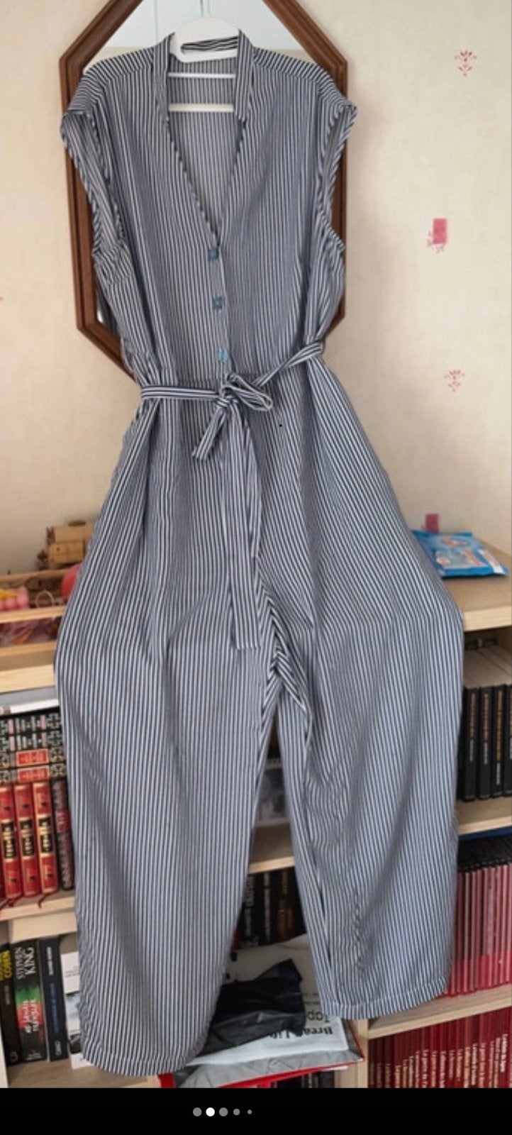 Violeta by Mango gestreepte jumpsuit, Ophalen of Verzenden, Gedragen, Maat 42/44 (L), Blauw