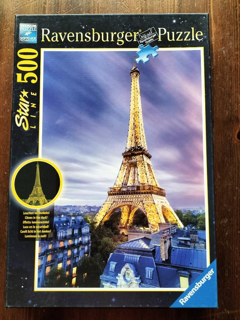 Glow in the dark puzzel Eifeltoren Parijs ( 500 stukjes ), Hobby en Vrije tijd, Denksport en Puzzels, Ophalen of Verzenden, 500 t/m 1500 stukjes