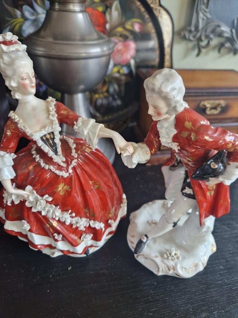Antiek porseleinen beelden paar , groot , roccoco, Ophalen of Verzenden
