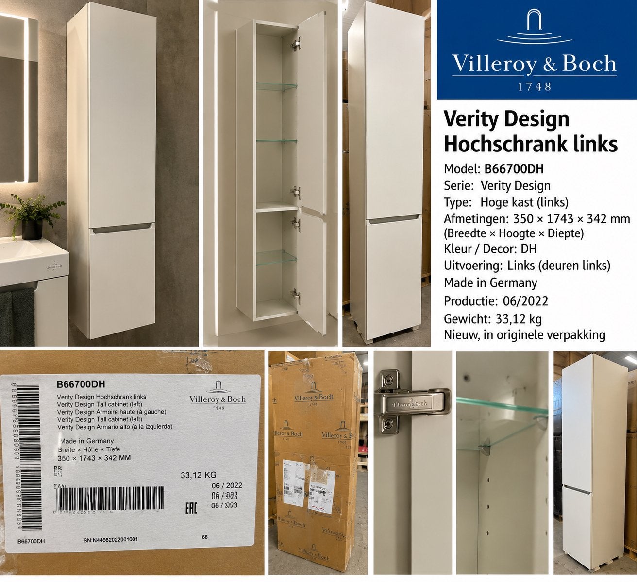Villeroy & Boch Verity Design hoge kast – NIEUW IN DOOS, Ophalen, (Half)hoge kast, Minder dan 50 cm, Nieuw