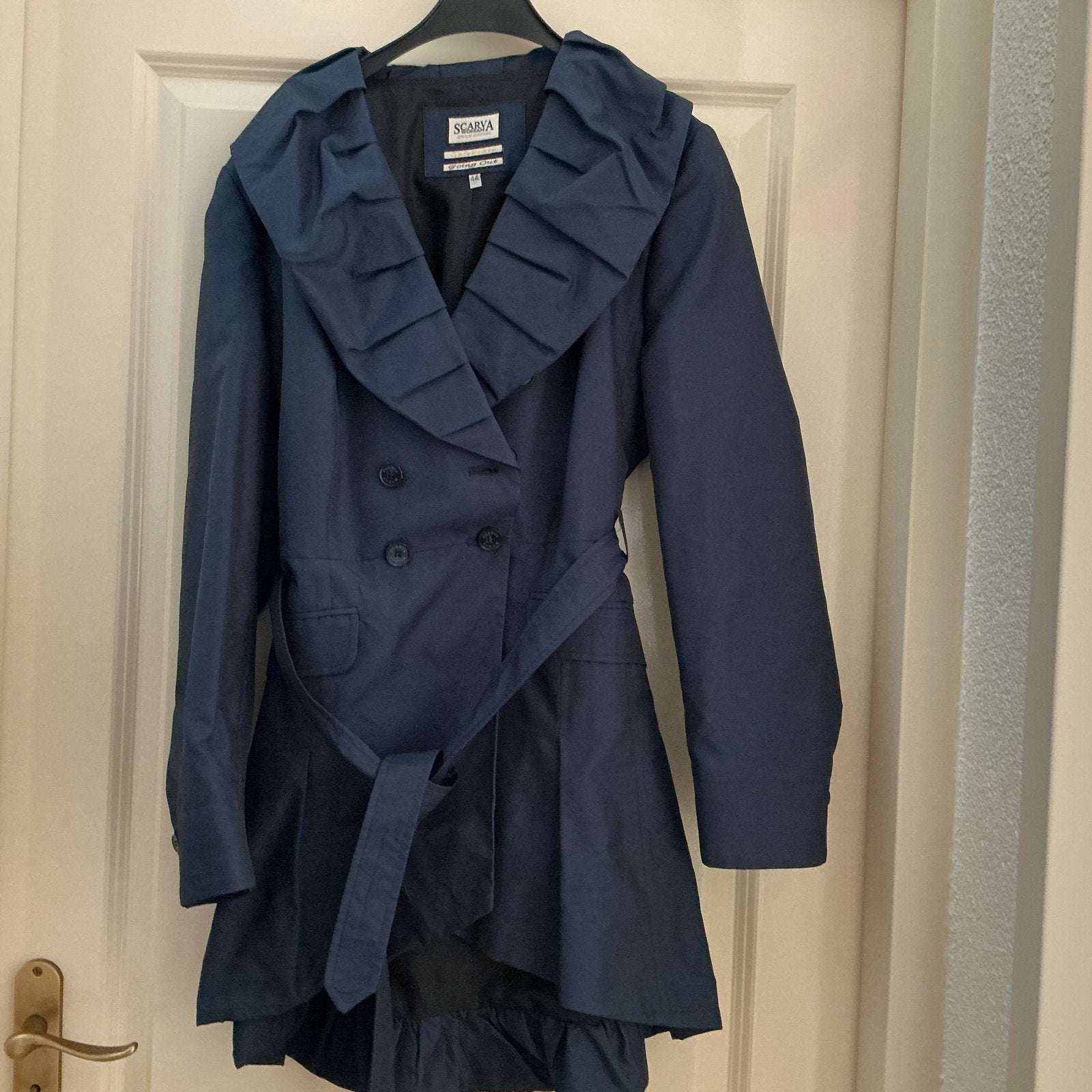 Scarva Jas - Elegante Damesjas met Strikceintuur, Ophalen of Verzenden, Gedragen, Maat 46/48 (XL) of groter, Blauw