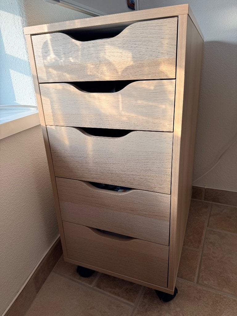 IKEA ALEX ladeblok op wielen, eikenpatroon - 2 stuks, Ophalen, Minder dan 50 cm, 5 laden of meer, Zo goed als nieuw