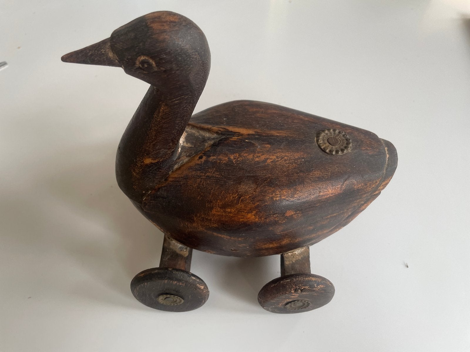 Antieke houten eend op wielen - decoratief object, Ophalen of Verzenden
