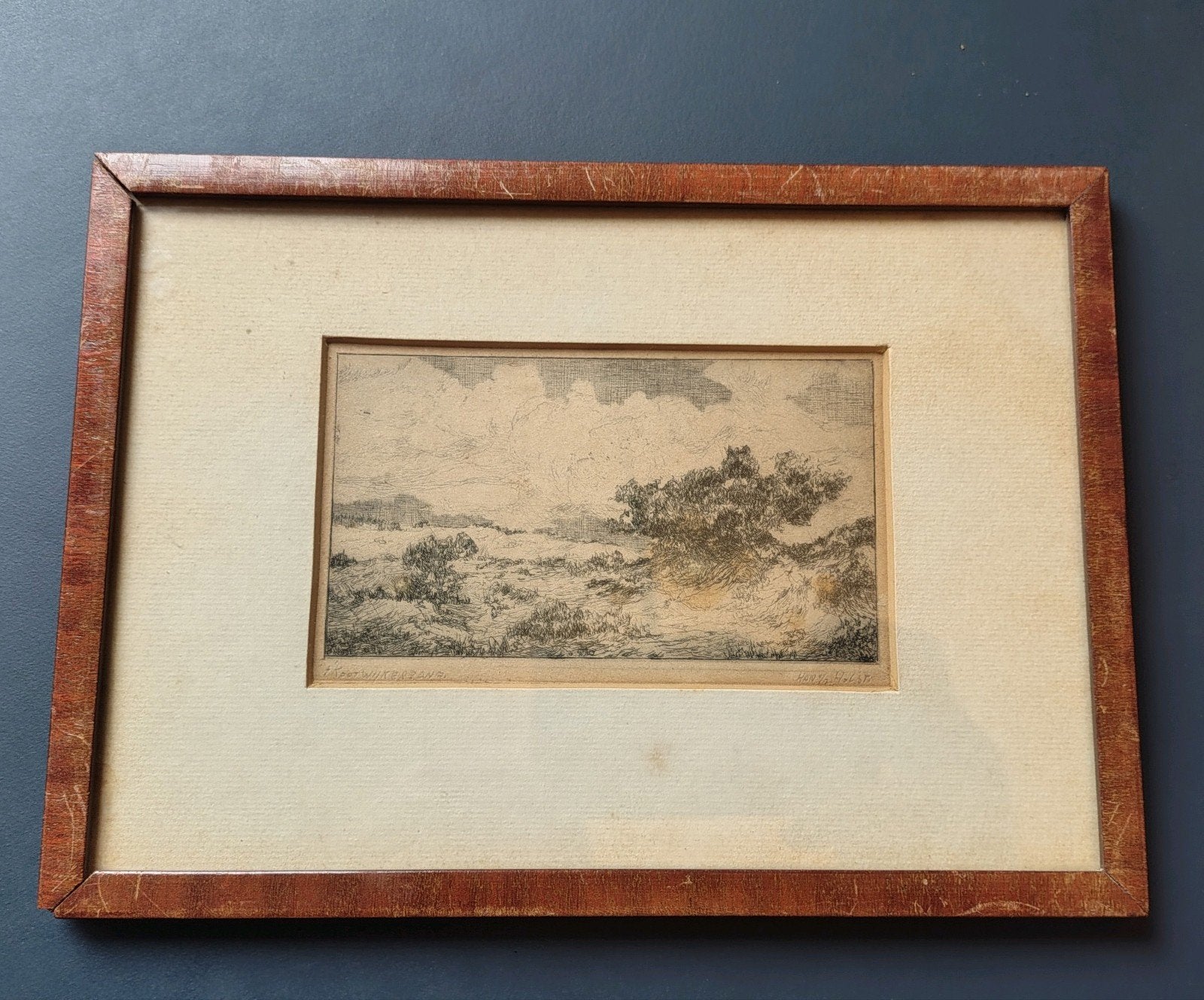 ets uit 1937 van Han van Holst met titel 'Kootwijkerzand', Ets, Ophalen of Verzenden, Landschap, 25 cm
