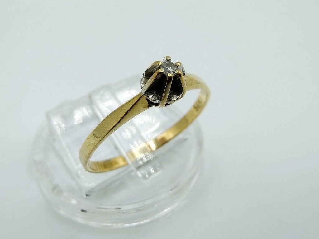 Gouden solitairring met diamant, 17 mm, Gebruikt, Info@zilverwebsite.nl, Verzenden, 17 tot 18