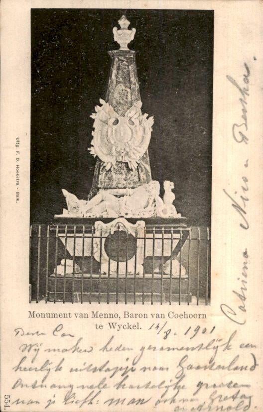 Wijckel - Monument van Menno Baron van Coehoorn, Verzamelen, Ophalen of Verzenden, Voor 1920, Gelopen, Friesland