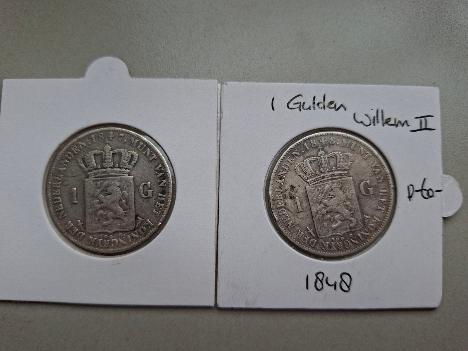 1 gulden 1847 en 1 gulden 1848 willem 2 II, Postzegels en Munten, Munten | Nederland, Ophalen of Verzenden, Koning Willem II, 1 gulden