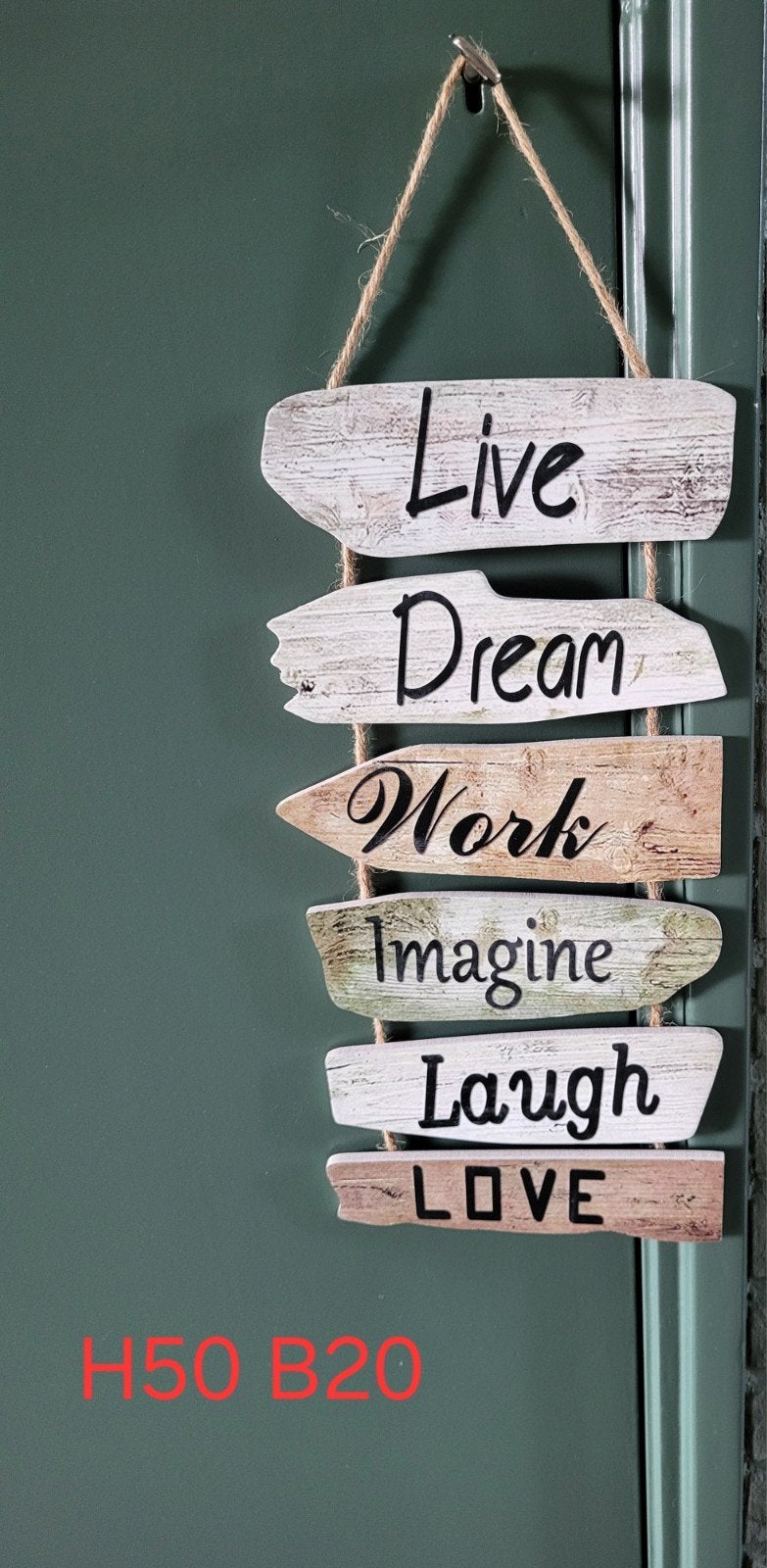 2 Houten tekstborden: Live Dream Work & You're Welcome, Huis en Inrichting, Tekstbord, Met ophangmogelijkheid, Ophalen of Verzenden