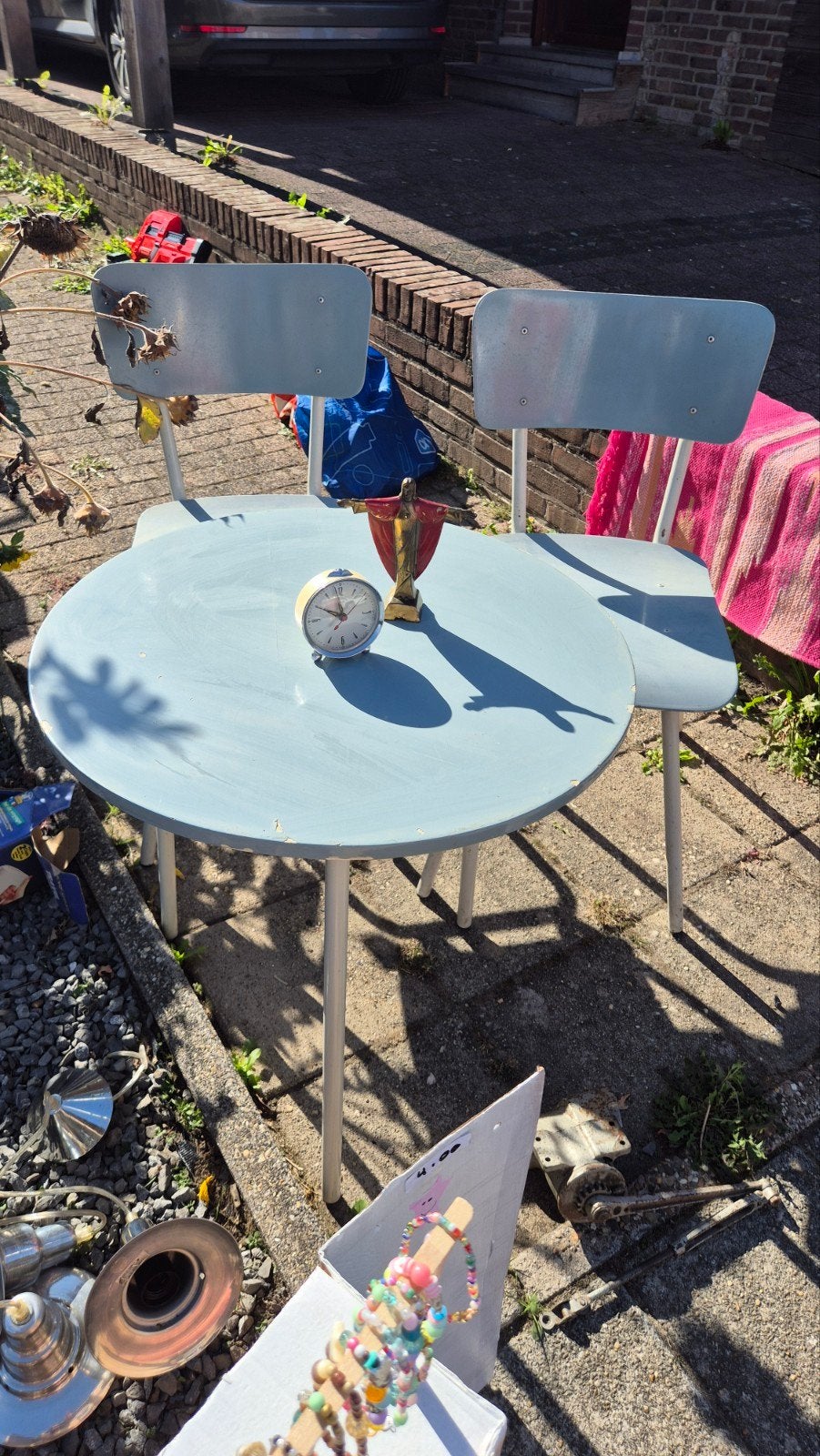 Vintage tafel met twee stoelen - lichtblauw, Ophalen