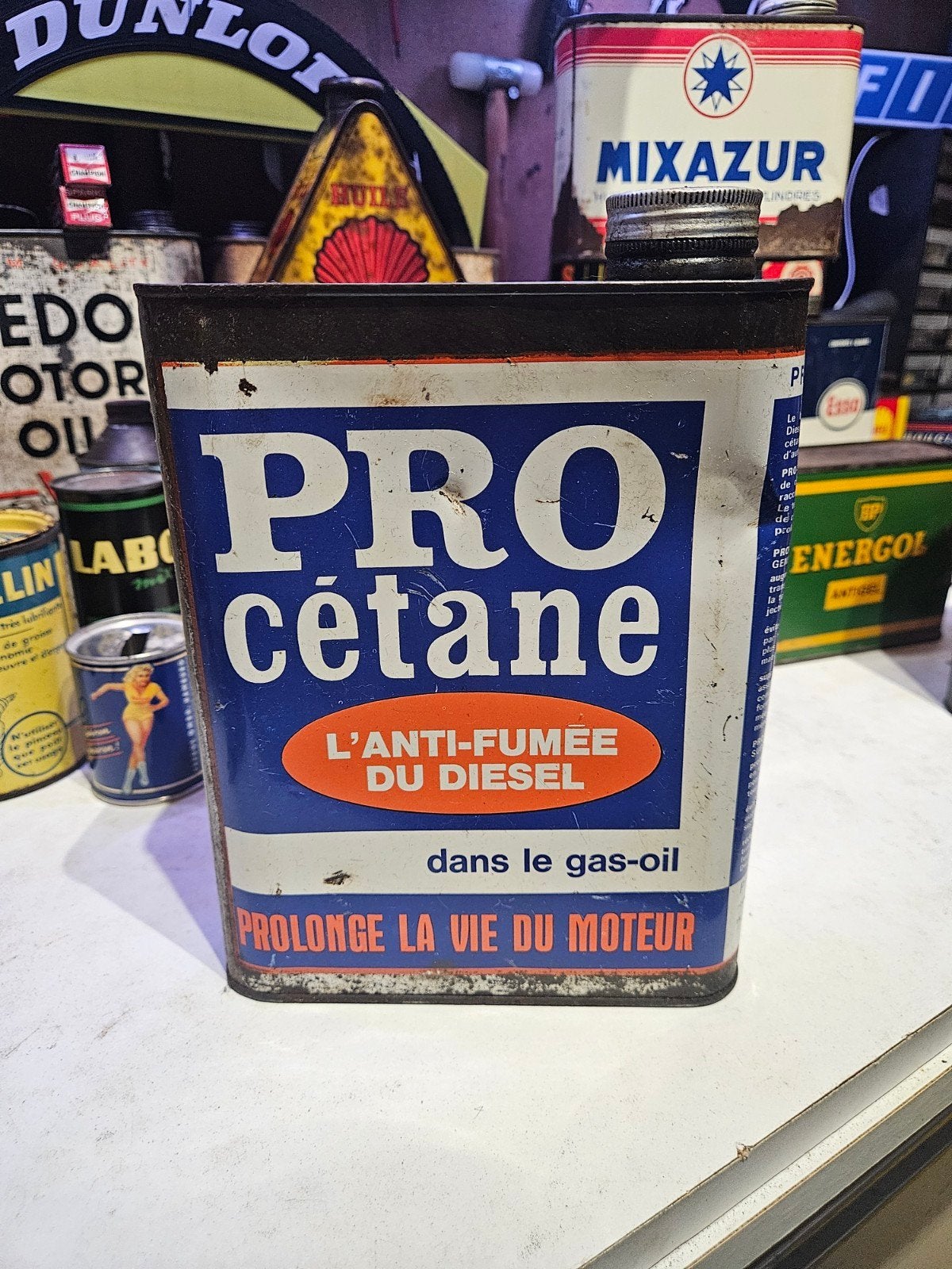 Vintage Pro Cetane Olieblik Diesel Additief - Antiek Blik, Ophalen of Verzenden, Gebruikt, Reclamebord