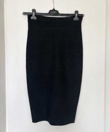 Herve Leger ICON BANDAGE PENCIL SKIRT - Maat S, Zwart, Ophalen of Verzenden, Zo goed als nieuw, Knielengte