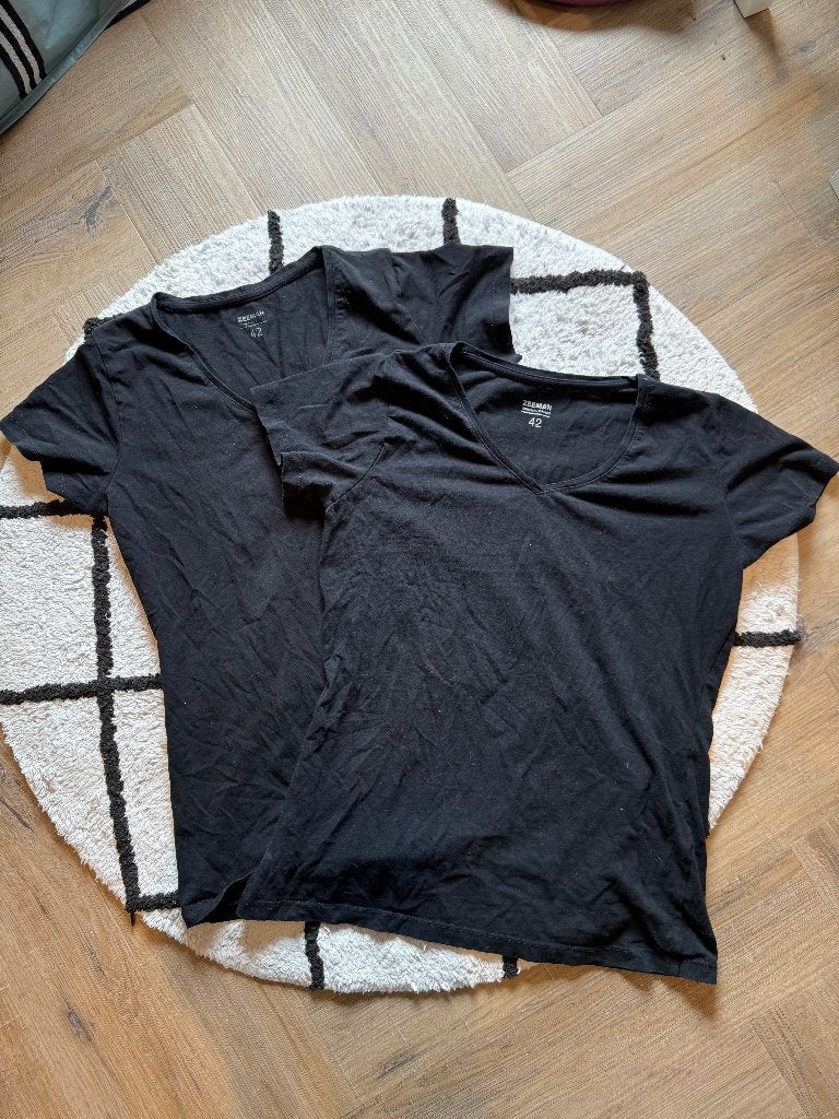 Heel goed 2x zwart Zeeman stretch shirt v-hals top 42 M L, Zeeman, Zwart, Maat 42/44 (L), Ophalen of Verzenden
