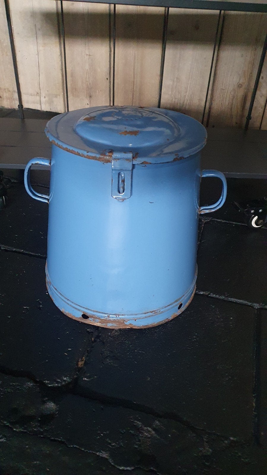 Emaille kookketel - Blauw, Antiek en Kunst, Antiek | Emaille, Ophalen of Verzenden