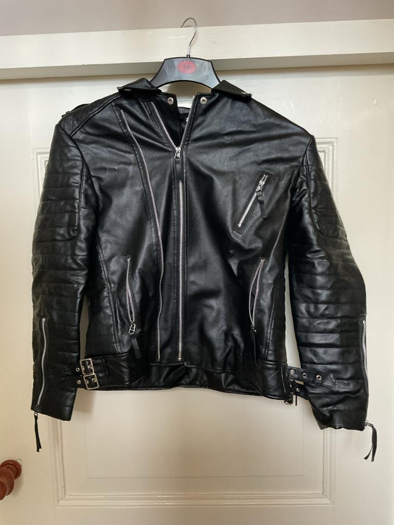 Zwart leren bikerjack - Maat S, Ophalen of Verzenden, Nieuw, Maat 36 (S), Zwart