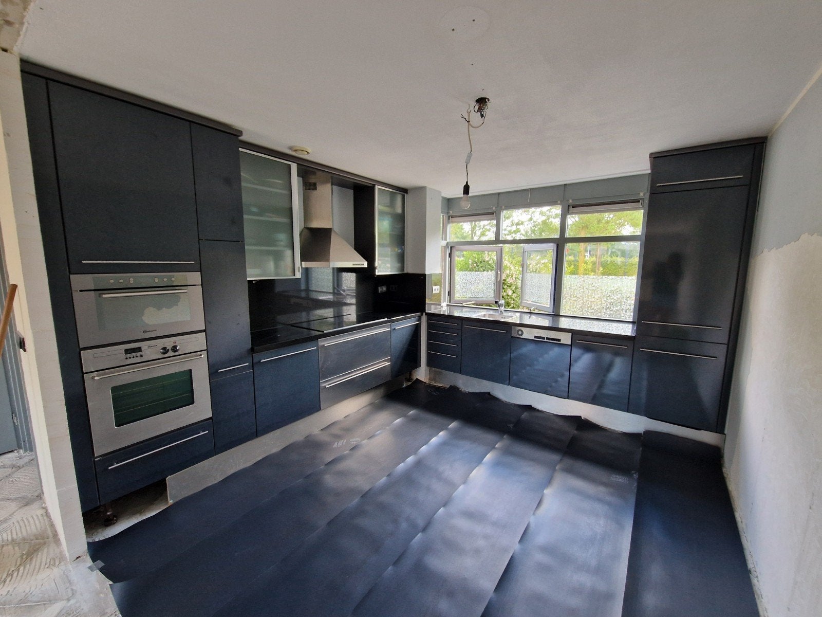 Complete keuken met inbouwapparatuur (excl. vaatwasser), Ophalen, Gebruikt, Blauw, Dubbelwandige keuken