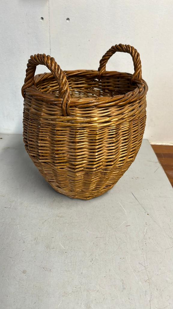 Vintage Ronde Rietenmand met handvaten, Huis en Inrichting, Ophalen of Verzenden, Zo goed als nieuw