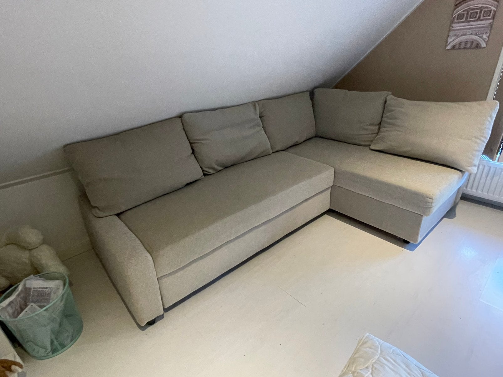 Ikea Klagshamn 2 pers. Hoekslaapbank Taupe, Ophalen, Tweepersoons, 140 cm, Zo goed als nieuw
