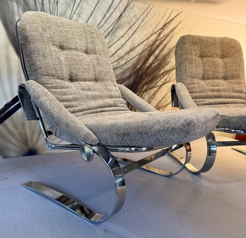 Chrome flat steel relax zetels (2 Stuks), 100 tot 125 cm, Zo goed als nieuw, Metaal, 75 tot 100 cm