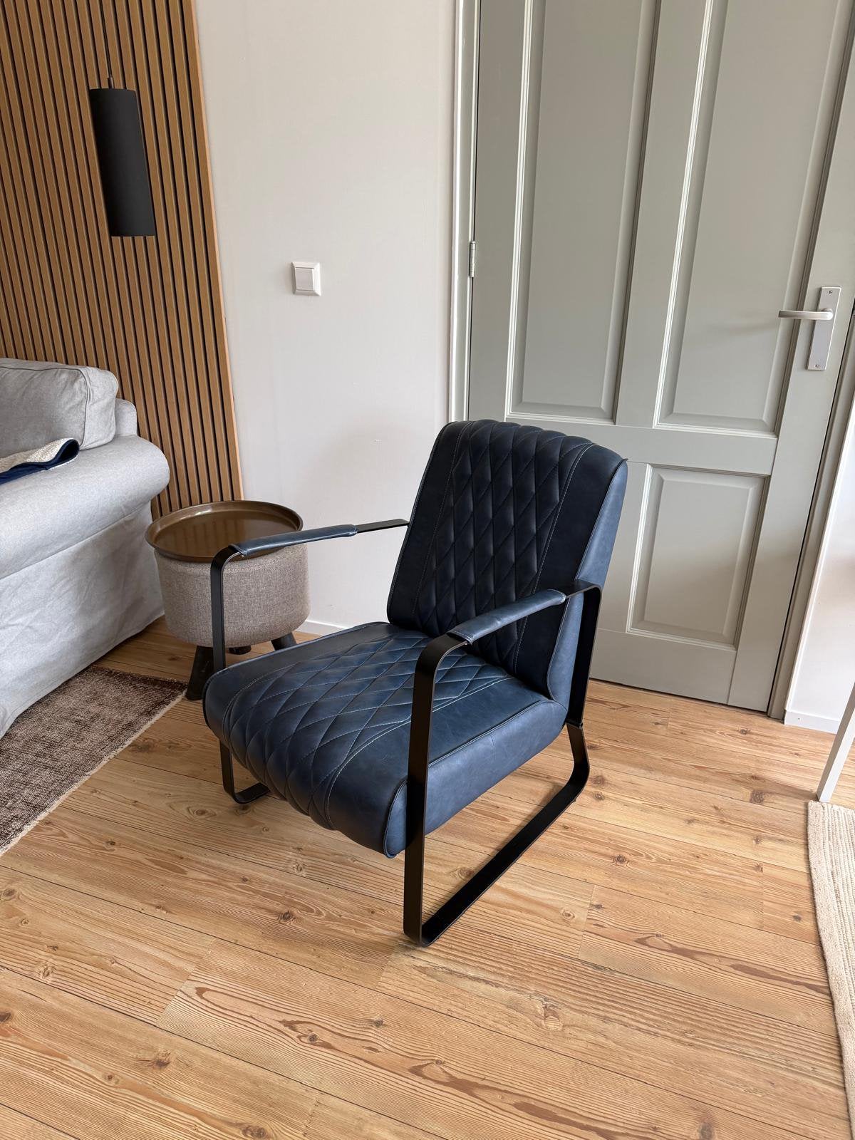Leren fauteuil blauw, Ophalen, Gebruikt, 50 tot 75 cm, Leer